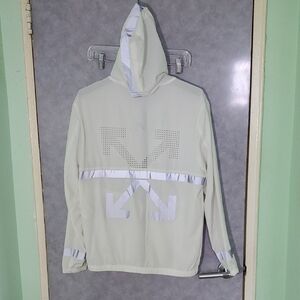 White Hooded Jacket with Black Zipper